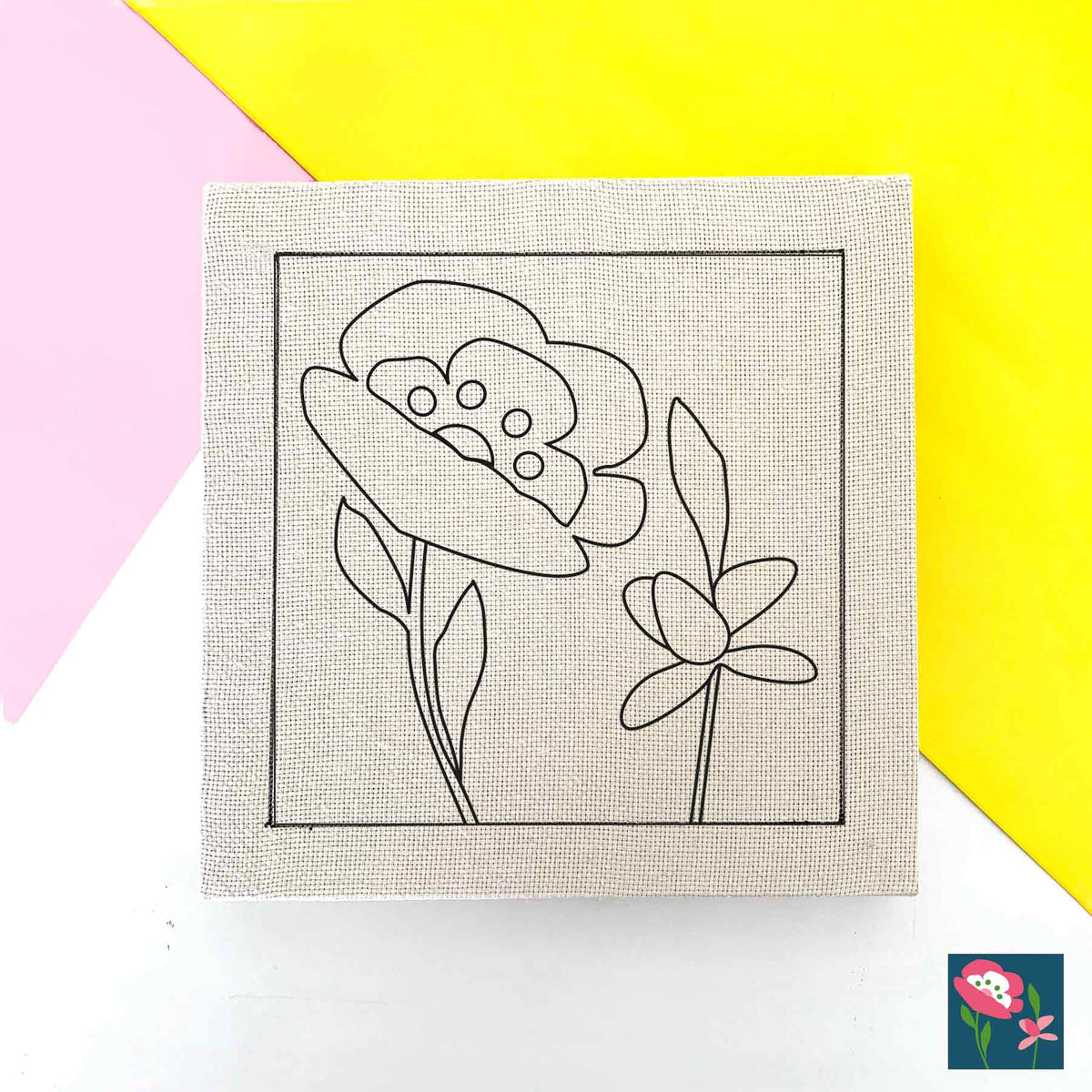 Bastidor de 25 cm Diseño Dos Flores - solo con tela para lana fina
