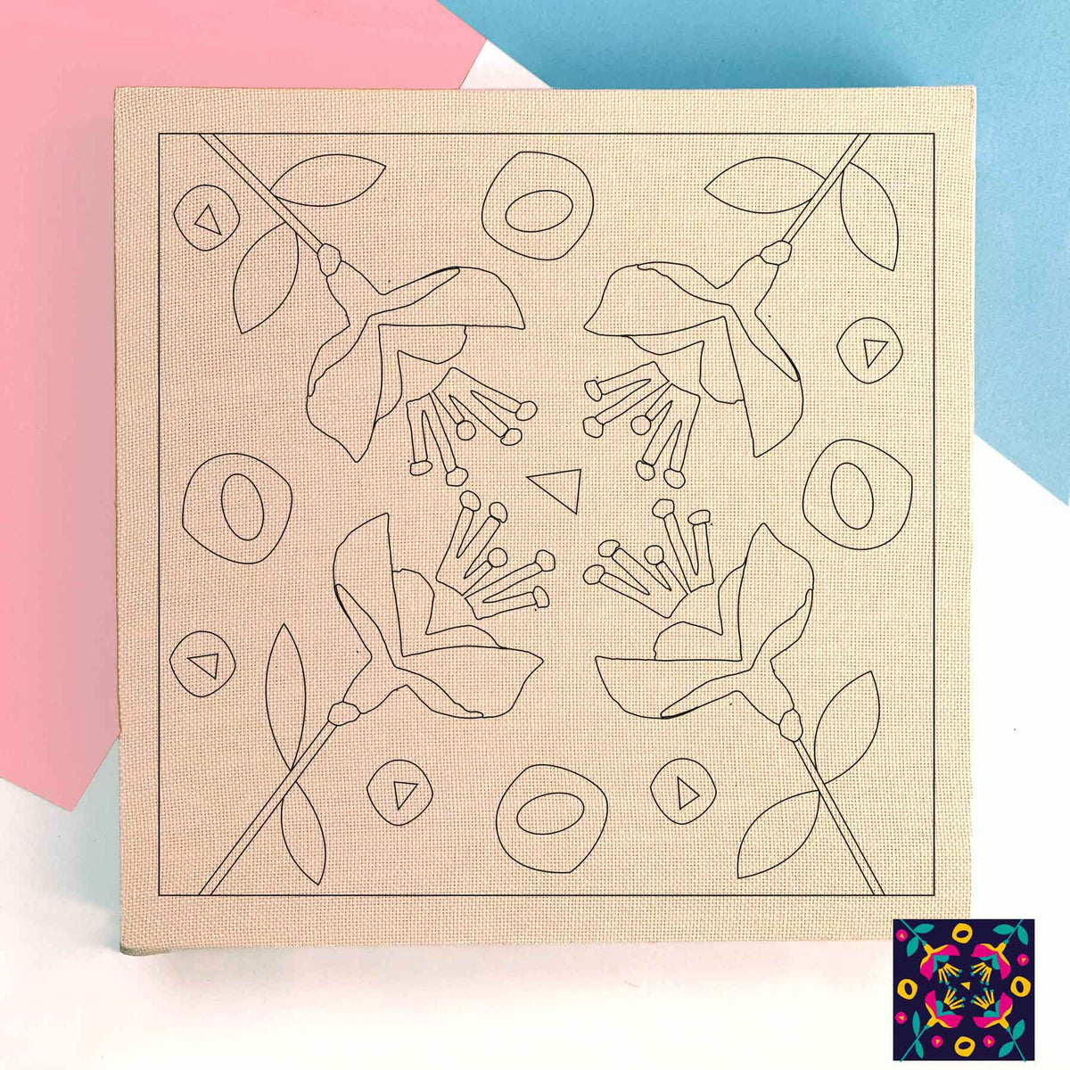 Bastidor de 40 cm Diseño Flores Enfrentadas - solo para lana fina